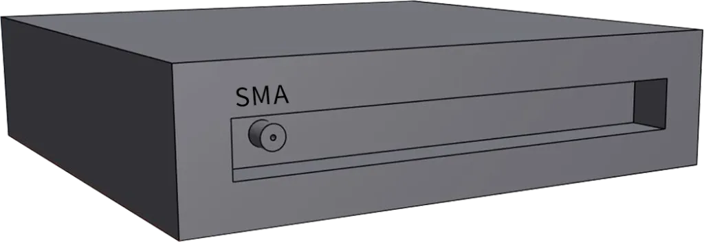 A 3D-rendered rectangular device with the label 'SMA' on the front panel