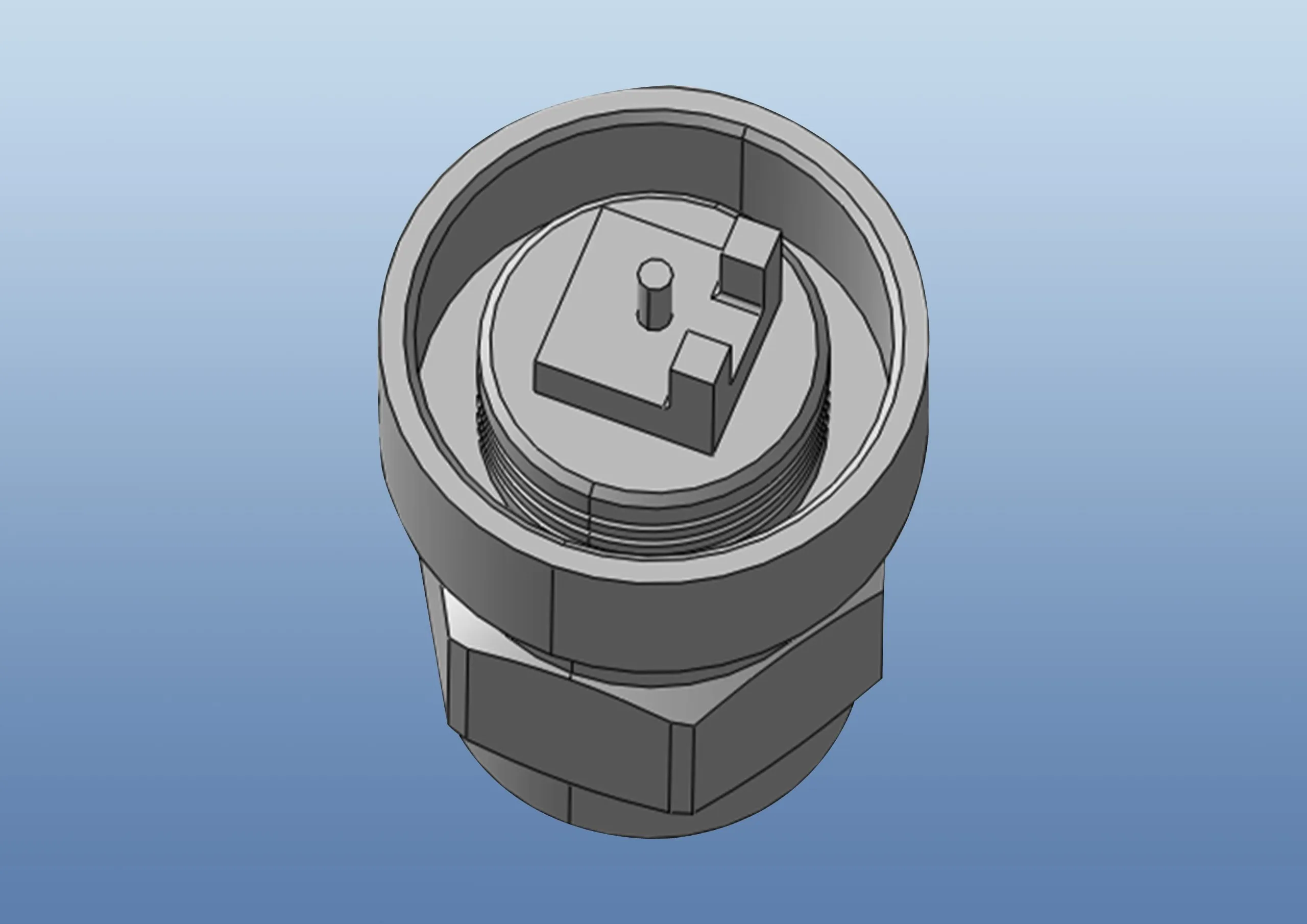 Detailed view of an N-type connector for a fiberglass antenna, showing the pin and internal components