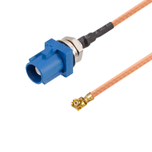 Waterproof FAKRA Code C SMB Male Plug Front Mount to IPEX/MHF 1 Plug, RG178 Cable, 200mm