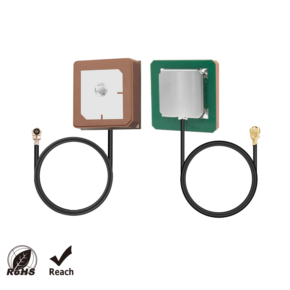AIGC054-Circularly-Polarized-Active-Ceramic-Patch-Antenna-GPS-L1GALILEO-E1-BEIDOU-B1C-Back-and-front-view