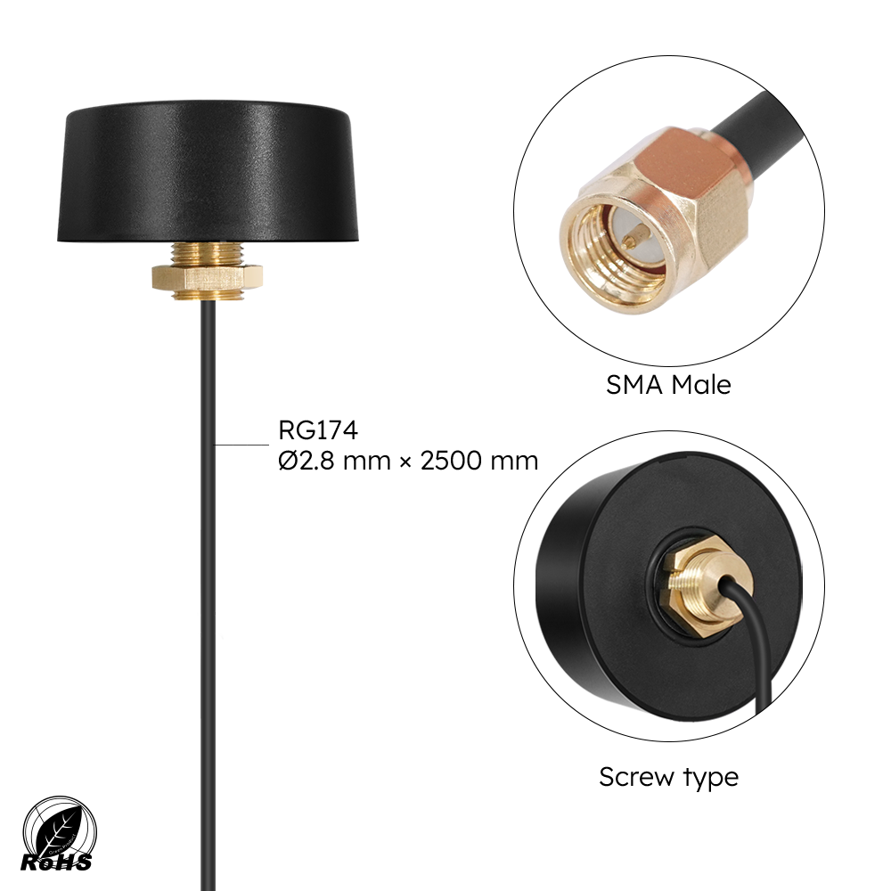 ABOOSTY AECM016 4G Antenna Dimensions 48x22mm with 2500mm RG174 Cable