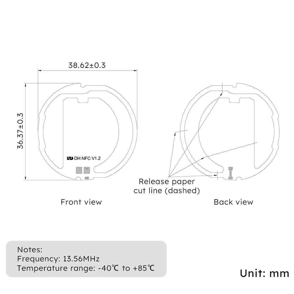 AINF004 NFC Antenna Mechanical Dimensions 38×37mm