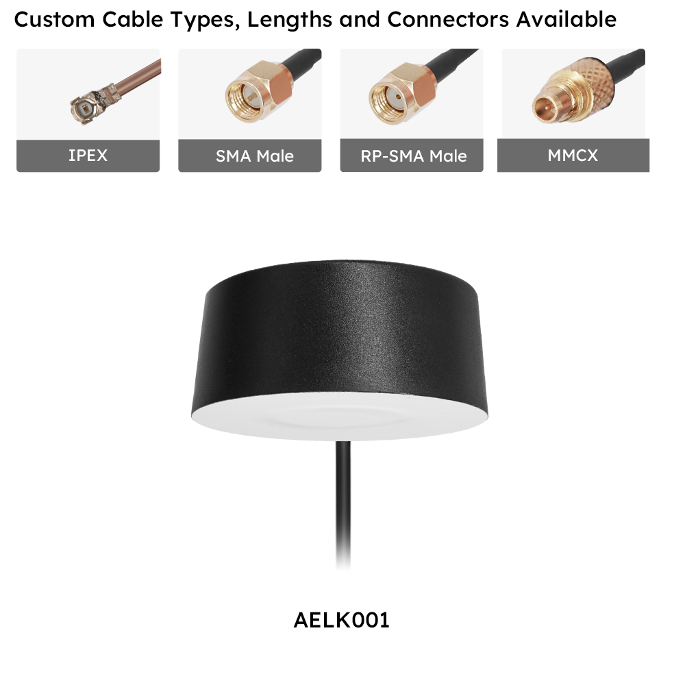 AELK001-SMA male Antenna - Customizable cable length and connector type (SMA, IPEX, TNC, etc.)