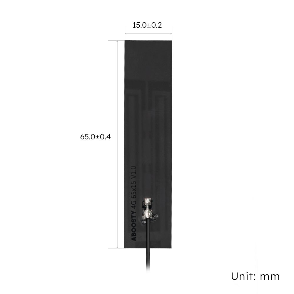 AICF007 Mechanical Dimensions of 65x15mm 4G LTE Flex PCB Antenna with SMA Male Connector -ABOOSTY