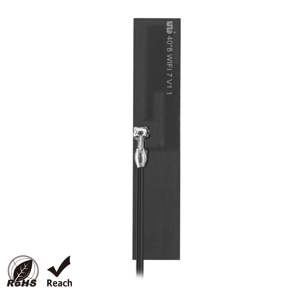 RoHS and REACH compliance certification for ABOOSTY AIWF029 (40×8mm) and AIWF031 (45×7mm) Wi-Fi 6E/7 flexible PCB antennas, ensuring eco-friendly materials and global market compatibility.