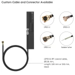AIWF029 Wi-Fi 7 40x8mm FPC antenna with customizable RF coaxial cable length (100mm or 150mm) and connector options IPEX-1, IPEX-3, IPEX-4, solder wire