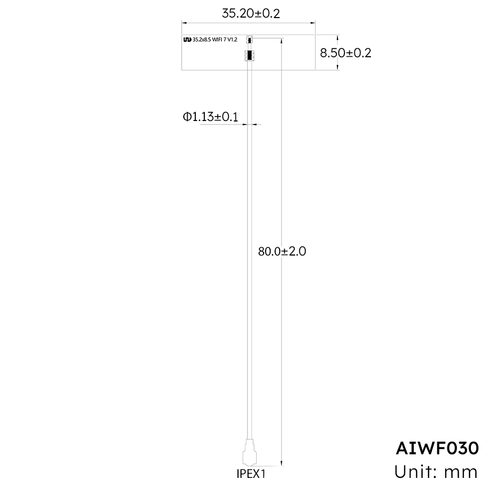 AIWF030 Wi-Fi 7 antenna dimension drawing 35.2x8.5mm -ABOOSTY