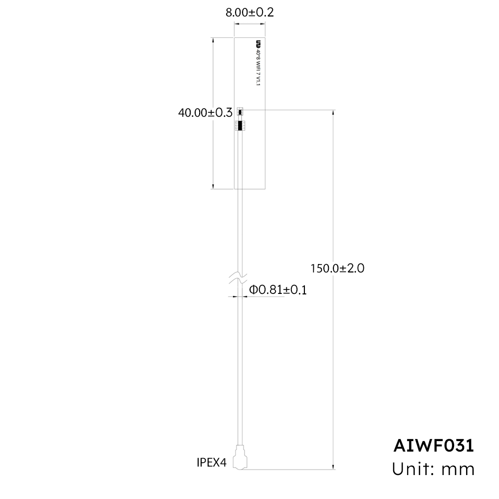 AIWF031 Wi-Fi 7 Embedded FPC Antenna Dual-Band Dismensions Ф0.81mm Length150mm