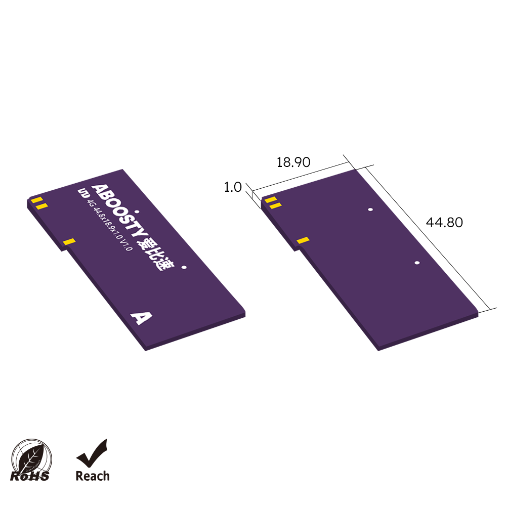 ADCP002 mechanical outline 44.8 × 18.9 × 1.0 mm SMD antenna